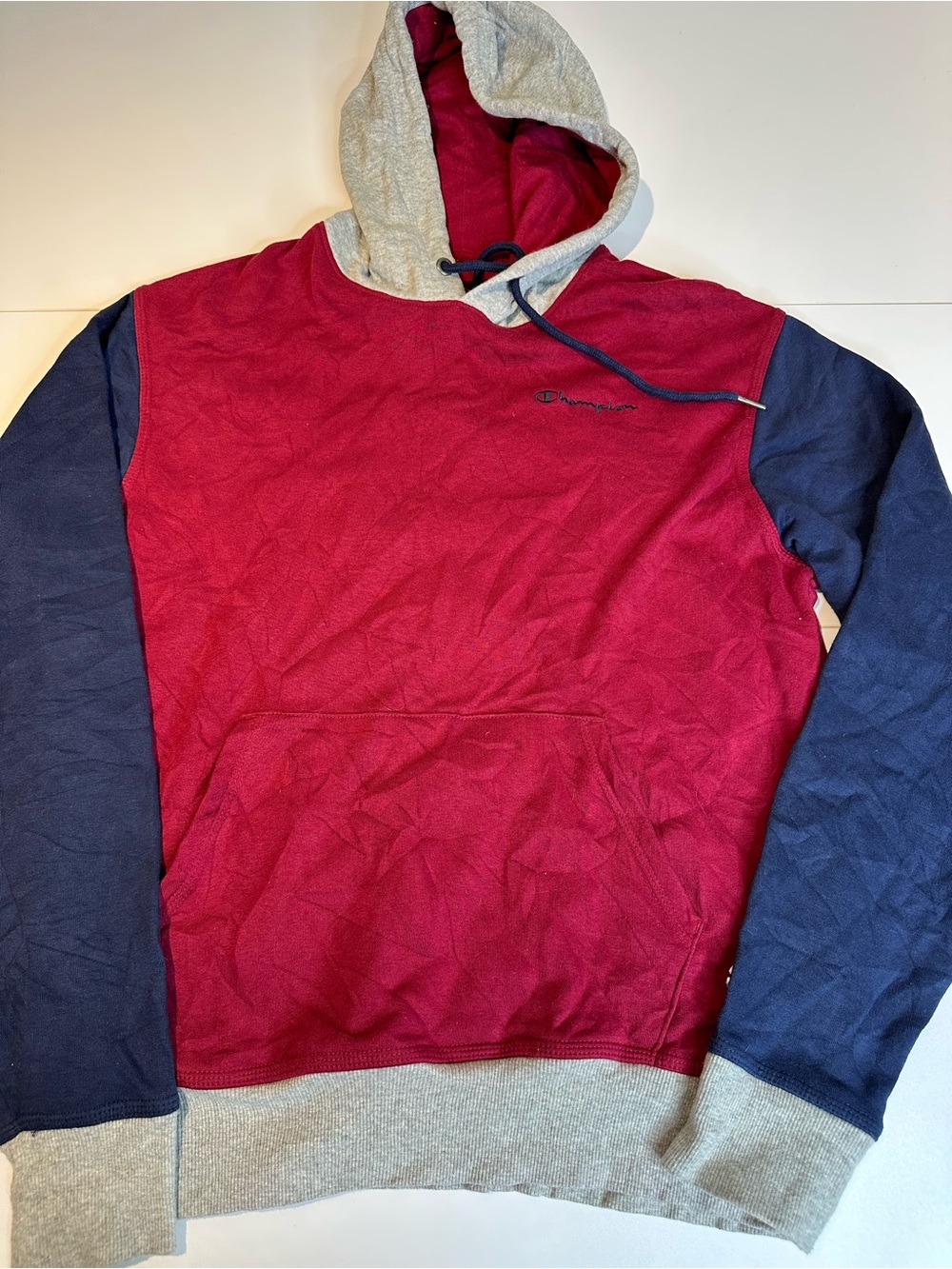 Champion Colorblock Pullover Hoodie - Red, Navy & Heather Gray